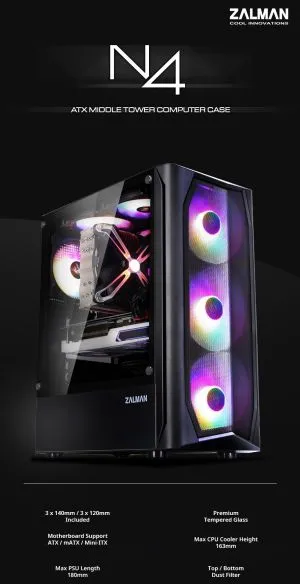 Zalman Case ATX - N4 - RGB, Tempered Glass
