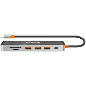 CANYON DS-13, USB-hub, Size: 137.9mm*42.7mm*15mm Weight: 167.5gCable length: 155mm Material: Zinc alloy+Tempered glass+TPE Port: Type-C To USB3.0*3(5Gbps)+SD /TF 3.0(5Gbps)+HDMI(4K@30Hz),Space Gray