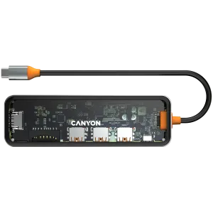 CANYON DS-13, USB-hub, Size: 137.9mm*42.7mm*15mm Weight: 167.5gCable length: 155mm Material: Zinc alloy+Tempered glass+TPE Port: Type-C To USB3.0*3(5Gbps)+SD /TF 3.0(5Gbps)+HDMI(4K@30Hz),Space Gray