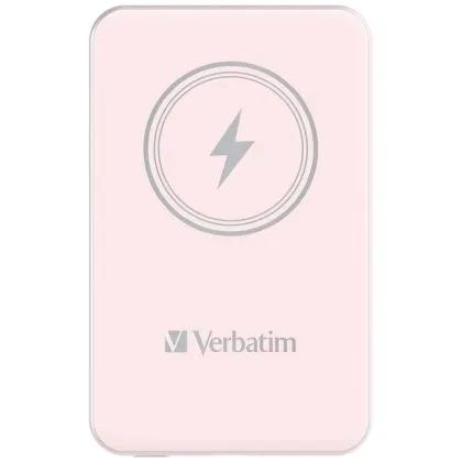 Външна батерия Verbatim MCP-5PK Power Pack 5000 mAh with UBS-C PD 20W / Magnetic Wireless Charging 15W Pink