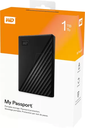 Hard disk extern Western Digital My Passport, 1TB, HDD de 2,5 inchi, USB 3.2