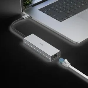 Hub HAMA USB-C cu 4 porturi, 2 x USB-A, USB-C, LAN/Ethernet, gri