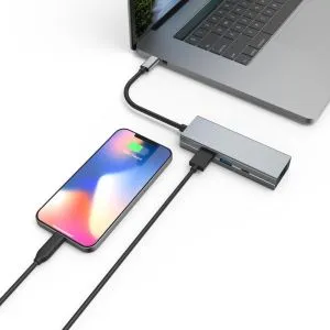 Hub HAMA USB-C cu 4 porturi, 2 x USB-A, USB-C, LAN/Ethernet, gri
