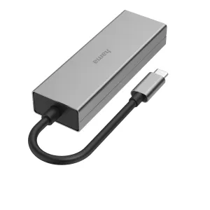 Hub HAMA USB-C cu 4 porturi, 2 x USB-A, USB-C, LAN/Ethernet, gri