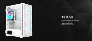 Montech кутия X3 MESH, Mid-tower Case, TG, 6 fixed RGB Fans, White
