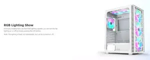 Montech кутия X3 GLASS, Mid-tower Case, TG, 6 fixed RGB Fans, White