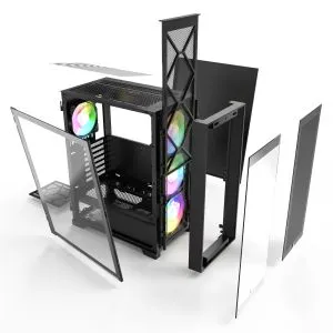 Montech box AIR 1000 PREMIUM, carcasă de mijloc turn, TG, 2 panouri frontale, ventilatoare ARGB 4x120 mm, negru
