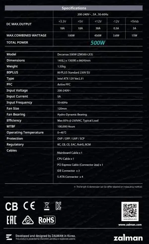 Zalman PSU DecaMax 500W 80+ ZM500-LX3
