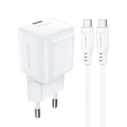 Acefast Универсално зарядно за стена Charger Wall GaN PD20W - A73 Mini with 1.2m cable - USB-C x 1, White