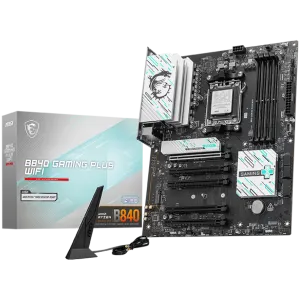 MSI PRO B840 GAMING PLUS WIFI, ATX, Socket AM5, 4x DDR5 Dual Channel DDR5 up to 8000(OC)MHz, 5x PCIe x16 slot, 2x M.2 slot, 4x USB 2.0, 2x USB 5Gbps, 1x USB 10Gbps, 1x USB 10Gbps Type-C, HDMI, 7.1 HD Audio, 2.5G LAN, WiFi, BT, 3Y