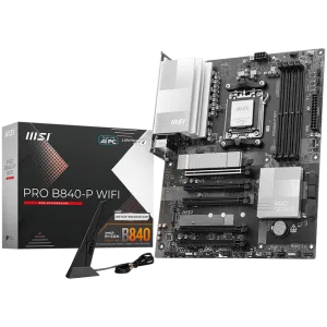 MSI PRO B840-P WIFI, ATX, Socket AM5, 4x DDR5 Dual Channel DDR5 up to 8000(OC)MHz, 5x PCIe x16 slot, 2x M.2 slot, 4x USB 2.0, 2x USB 5Gbps, 1x USB 10Gbps, 1x USB 10Gbps Type-C, HDMI, 7.1 HD Audio, 2.5G LAN, WiFi, BT, 3Y