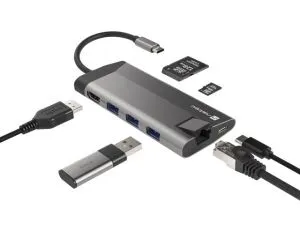 Докинг станция Natec Fowler Plus Multiport Adapter 8 in 1, USB 3.0 HUB, HDMI 4K, USB-C PD, RJ45, SD, Micro
