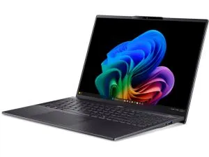 Лаптоп Acer Swift 16 AI, SF16-51-99ND, Intel Core Ultra 9 288V, 16" 2.8K OLED (2880x1800) DCI-P3 100%, 32GB LPDDR5X 6400MHz on board, 1024GB PCIe NVMe SSD, Intel UMA, QHD Cam, WiFi 7, BT 6E, Backlit Kbd, Win 11 Home, Ice Black