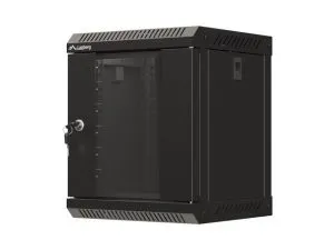 Комуникационен шкаф Lanberg rack cabinet 10" wall-mount 6U/300x300 (flat pack) with glass door black