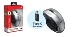 Genius Mouse Wireless Silent - Ergo 8200S Silver - Silent, 2.4GHz, USB-C receiver