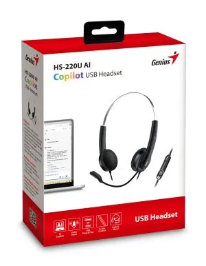 Genius слушалки с микрофон Headset HS-220U - AI, USB-C, Mic, Black