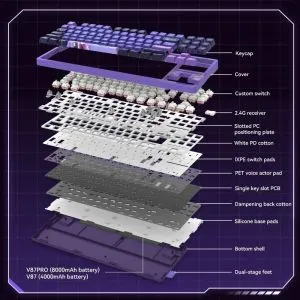 VGN безжична геймърска механична клавиатура Wireless Gaming Mechanical Keyboard - V87 Starry Sky - Dynamic Silver Switches [Linear]
