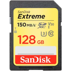 SanDisk Extreme 128GB SDXC Memory Card + 1 year RescuePRO Deluxe up to 180MB/s & 90MB/s Read/Write speeds, UHS-I, Class 10, U3, V30