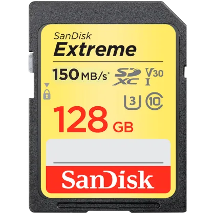 SanDisk Extreme 128GB SDXC Memory Card + 1 year RescuePRO Deluxe up to 180MB/s & 90MB/s Read/Write speeds, UHS-I, Class 10, U3, V30