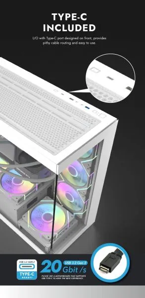 Darkflash кутия Case ATX - DS900 White - USB-C