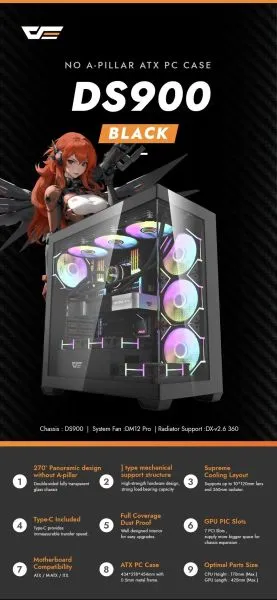 Darkflash Case ATX - DS900 Black - USB-C