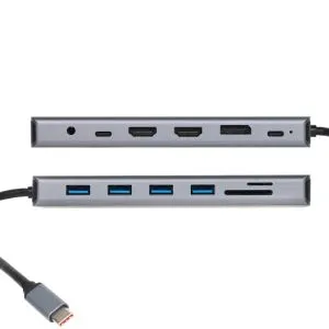 VCom Docking Station USB-C 13-in-1 - CU4706 - HDMI x 2, DP, USB3.0 x 3, USB-C, USB2.0, RJ45, SD/TF, PD100W, Audio, L-Shape USB-C