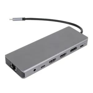 VCom Docking Station USB-C 13-in-1 - CU4706 - HDMI x 2, DP, USB3.0 x 3, USB-C, USB2.0, RJ45, SD/TF, PD100W, Audio, L-Shape USB-C
