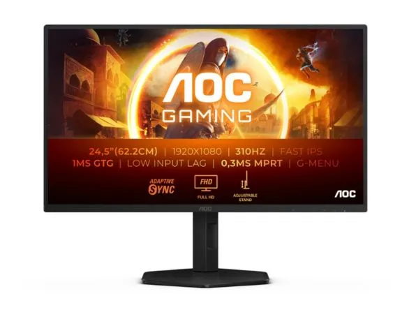 Монитор AOC 25G4SXU, 24.5" Fast IPS WLED, 1920x1080@300Hz/310Hz, 1ms GtG, 0.3ms MPRT, 1000:1, 80M:1 DCR, Adaptive Sync, FlickerFree, Low Blue Light, Tilt, Height Adjust, Pivot, Swivel, 2xHDMI, DP, USB hub