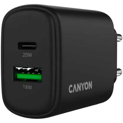 CANYON charger OnCharge 200 20W 1xPD 1xQC EU Black