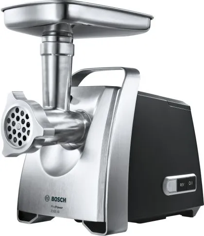 Месомелачка Bosch MFW68660, Meat mincer, ProPower 2200W, 4,3 kg/min, nr. 8, 3 sieves, kebbe attachment, juicer for soft fruits & vegetables, shredder with 4 drums, full inox tray, reverse function