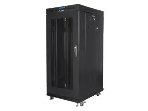 Комуникационен шкаф Lanberg rack cabinet 19" free-standing 27U / 600x800 self-assembly flat pack with mesh door LCD, black