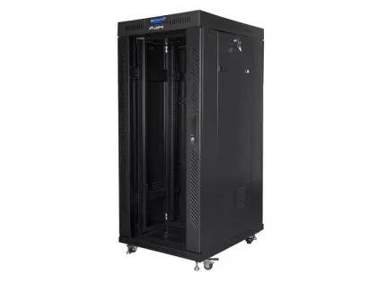 Комуникационен шкаф Lanberg rack cabinet 19" free-standing 27U/800x1000 (flat pack) with glass door lcd black v2