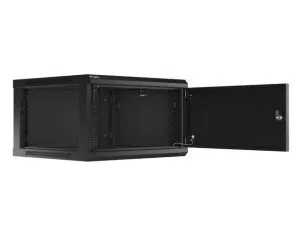 Комуникационен шкаф Lanberg rack cabinet 19" wall-mount 6U/600x600 for self-assembly with metal door black (flat pack)