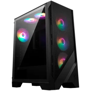 MSI MAG FORGE 120A AIRFLOW, Mid-Tower, ATX/M-ATX/ITX, 2x USB 3.2 Gen 1 Type-A, 1x Audio/1x Mic, LED On/Off Button, ARGB Hub, 6x 120mm ARGB Fans, Mesh Panel, 4mm Tempered Glass