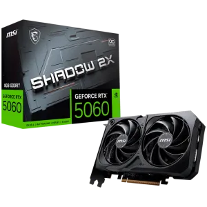 MSI Video Card NVIDIA GeForce RTX 5060 8G SHADOW 2X OC, 8GB GDDR7, 128-bit, 2535 MHz Boost, 3840 CUDA Cores, PCIe 5.0 (x8), 3x DP 2.1b, HDMI 2.1b, RAY TRACING, Dual Fan, 145W TDP, 8-pin PCIe Power, G-SYNC, 2-Slot, 3Y