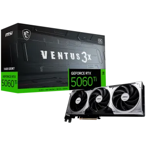 MSI Video Card NVIDIA GeForce RTX 5060 Ti 16G VENTUS 3X OC, 16GB GDDR7, 128-bit, 2617 MHz Boost, 4608 CUDA Cores, PCIe 5.0 (x8), 3x DP 2.1b, HDMI 2.1b, RAY TRACING, Triple Fan, 180W TDP, 8-pin PCIe Power, G-SYNC, 2-Slot, 3Y