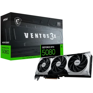 MSI Video Card Nvidia GeForce RTX 5080 16G VENTUS 3X OC PLUS, 16GB GDDR7, 256bit, Effective Memory Clock: 30000MHz, Boost: 2617 MHz, 10752 CUDA Cores, PCIe 5.0, 3x DP 2.1a, HDMI 2.1b, RAY TRACING, Triple Fan, 1x16pin, 850W Recommended PSU, 3Y