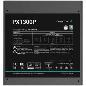 DeepCool PX1300-P, 1300W, 80 Plus PLATINUM, Fully Modular, Flat Black Cables, 135mm FDB Fan, Fluid Dynamic Bearing, 150x160x86mm (W x L x H), ATX 3.0, OPP/OVP/SCP/OTP/OCP/UVP/NLO/SIP, 12Y, R-PXD00P-FC0B-EU