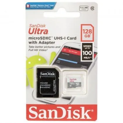 Card de memorie SANDISK Ultra microSDHC UHS-I, 128 GB, Clasa 10, 100 Mb/s, Adaptor