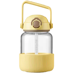 BUYDEEM Pop-Up Straw Glass Bottle 800 ml, model DG78, color Mellow Yellow