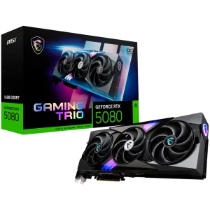 MSI Video Card Nvidia GeForce RTX 5080 16G GAMING TRIO OC WHITE (16GB GDDR7/256bit, PCI-E Gen5, 3x DP 2.1, 1x HDMI 2.1, 1x 16-pin Power Connector, 850W recommended PSU, Retail)