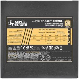 Super Flower Leadex III Gold 850W ATX 3.1, 80 Plus Gold, Fully Modular, Flat Black Cables, 140mm Fan, 150mmx150mmx86mm, 7 Year Warranty