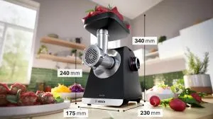 Месомелачка Bosch MFWS650B, SER6, Meat mincer - MultiPower 2100 W, Planetary gearbox, 3,5 kg/min, kebbe attachment, sausage attachment, fruit press attachment, reverse function, Black