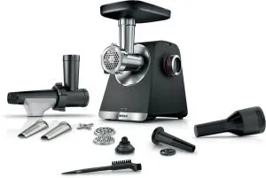 Месомелачка Bosch MFWS650B, SER6, Meat mincer - MultiPower 2100 W, Planetary gearbox, 3,5 kg/min, kebbe attachment, sausage attachment, fruit press attachment, reverse function, Black
