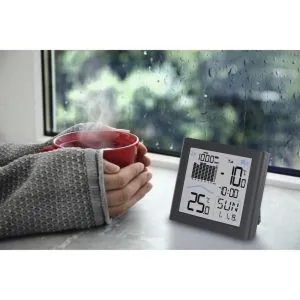 Statie meteo HAMA Rainy, Radio Pluviometru, Temperatura, Ceas DCF, Gri