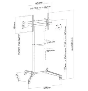 Neomounts by Newstar Mobile Floor Stand (height adjustable: 128.5-145 cm)