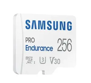 Memory Samsung 256 GB micro SD PRO Endurance, Adapter, Class10, Waterproof, Magnet-proof, Temperature-proof, X-ray-proof, Read 100 MB/s - Write 40 MB/s