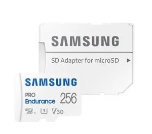 Memory Samsung 256 GB micro SD PRO Endurance, Adapter, Class10, Waterproof, Magnet-proof, Temperature-proof, X-ray-proof, Read 100 MB/s - Write 40 MB/s