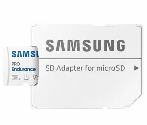 Memorie Samsung 128 GB micro SD PRO Endurance, Adaptor, Clasa 10, Rezistent la apă, Rezistent la magneti, Rezistent la temperatură, Rezistent la raze X, Citire 100 MB/s - Scriere 40 MB/s