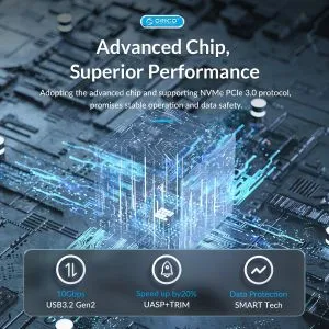 Orico Storage - Case - M.2 NVMe M key - USB3.1 Gen2 Type-C, 10Gbps - HM2-G2-BK
